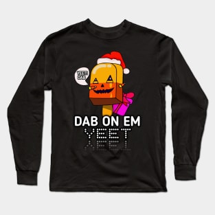 Jack O Lantern Dabbing Halloween Christmas Yeet Dab - Dabbing Trendy Dance Emote Meme - Autumn Fall Kids Teens Long Sleeve T-Shirt